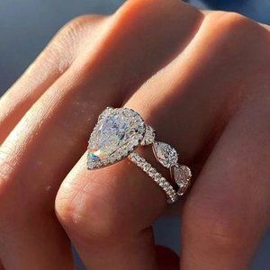 Pear Shaped Engagement Ring, Bling Halo Promise Ring, Wedding Anniversary Ring